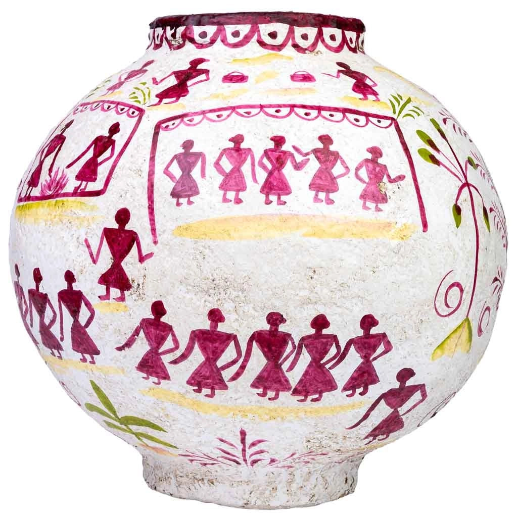 Vaso in cartapesta bianco dipinto a mano 37x37x40h cm