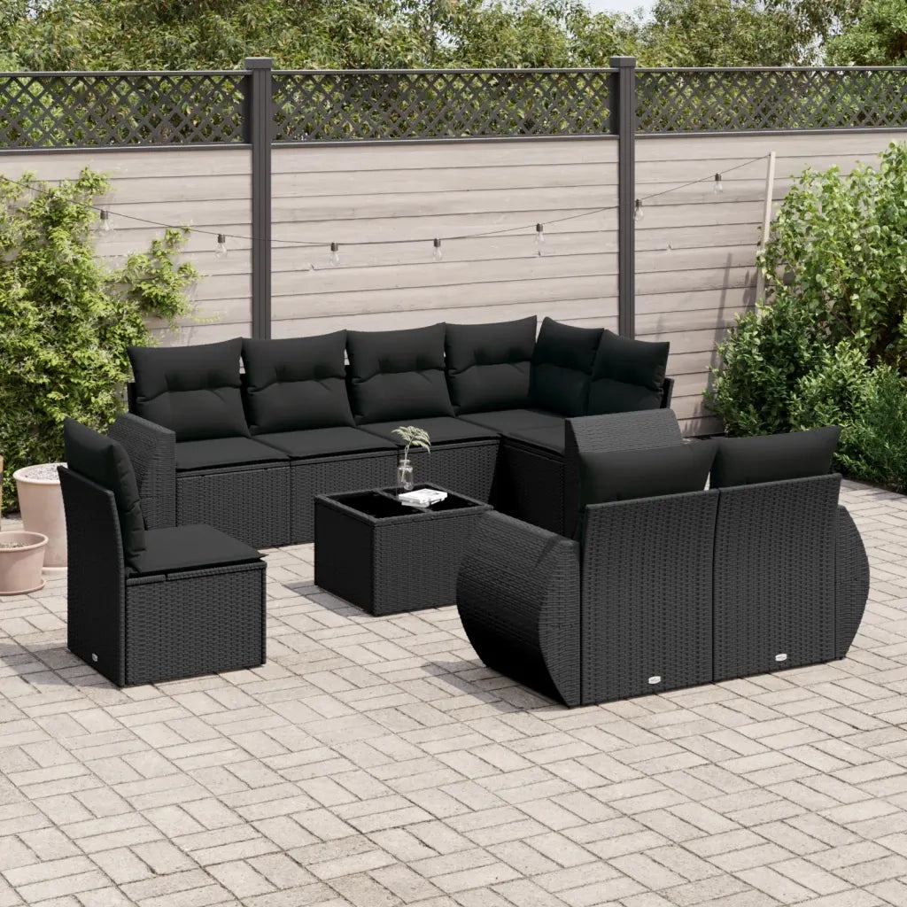Set Divani da Giardino 9 pz con Cuscini Nero in Polyrattancod mxl 116193