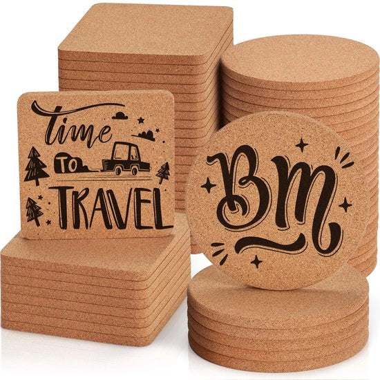 Pacchetto di 60 sottopiani per bicchieri, assorbenti GOH DODD, sottopiani vuoti per decorazione, adatti per progetti DIY, laser, sublimazione, bruciatura del legno, bar, casa, matrimonio, 4 pollici