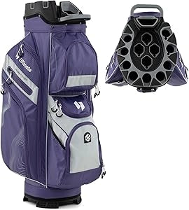 Borsa Carrello da Golf, Sacca da Golf con Serratura e Divisori a 14 Vie, 11 Tasche, Sacca Isolante, Tracolla Imbottita, Maniglie, Porta Ombrello e Cappuccio Antipioggia