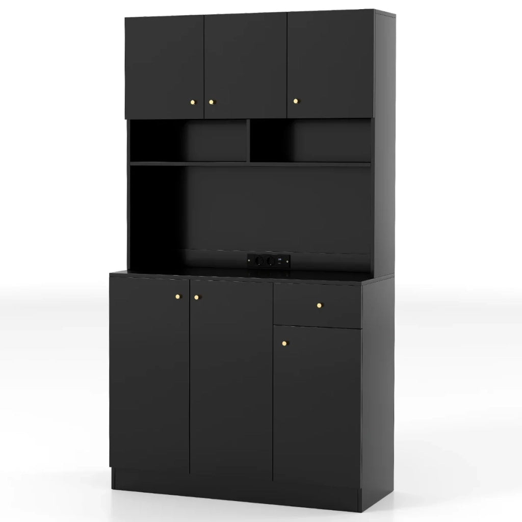 Mobile contenitore 100 x 40 x 181 cm con porta USB e ripiani regolabili stile moderno MDF nero 20_0015303