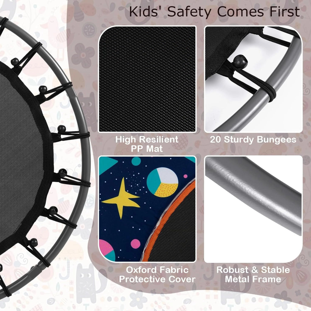 Trampolino Elastico per Bambini dai 3 ai 6 anni, Ø 92 cm, Tappeto Elastico Bambini con Luci a LED, Mini Trampolino da Giardino con Manico e Tappetino di Sicurezza, Portata fino a 25 kg