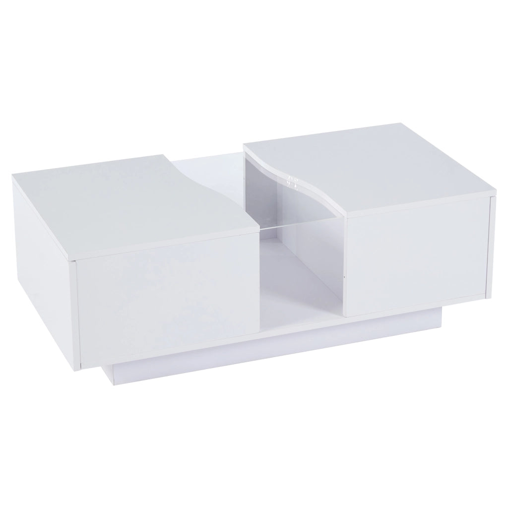 Tavolino da caffè con 2 cassetti e LED; per soggiorno; in MDF; 100 x 50 x 35 cm; bianco