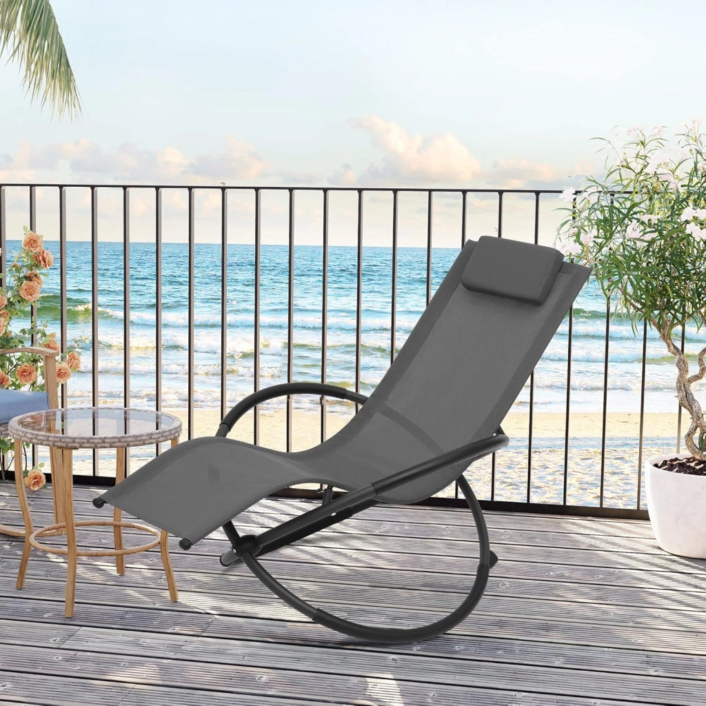 Sedia Sdraio a Dondolo Relax Poltrona Swing Traspirante da Balcone Campeggio Lettino con Braccioli e Poggiatesta Grigio