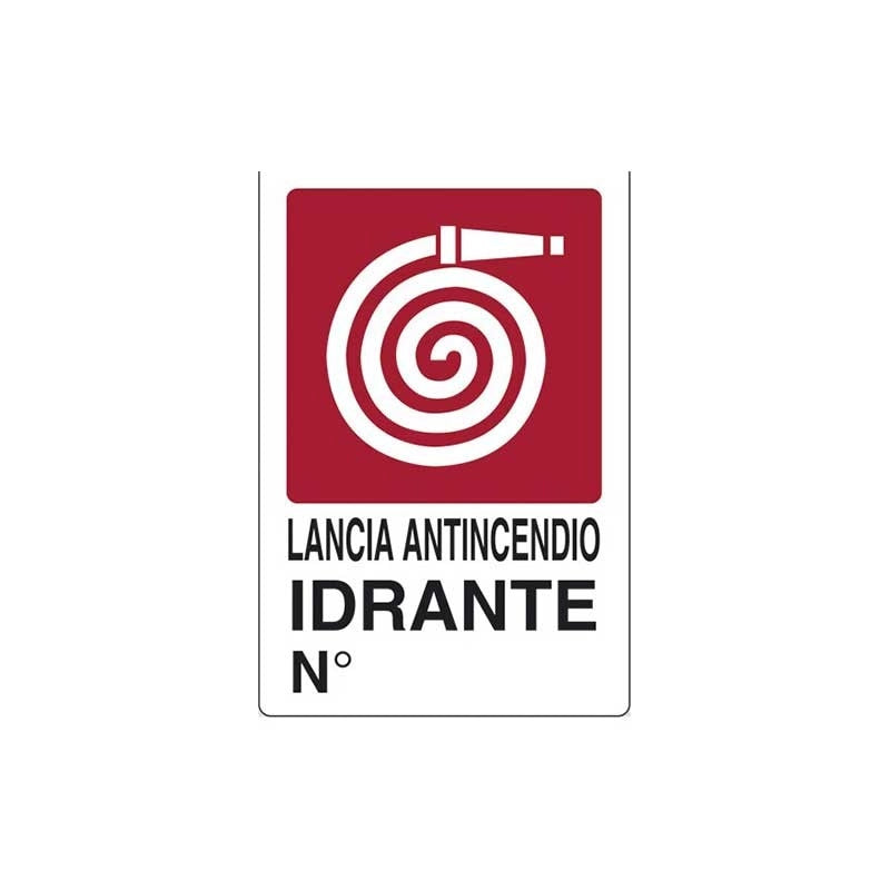 Cartello lancia antincendio idrante n° - cm 20X30