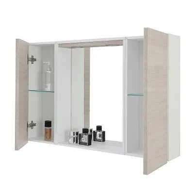 Specchio contenitore LED 91x61 cm rovere chiaro con ante laterali Way