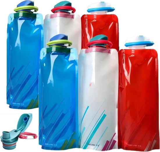 Set di 6 borse da bere per camminare/trekking con capacità di 700 ml, riutilizzabili e pieghevoli, set di 4 borse da festival per l'acqua
