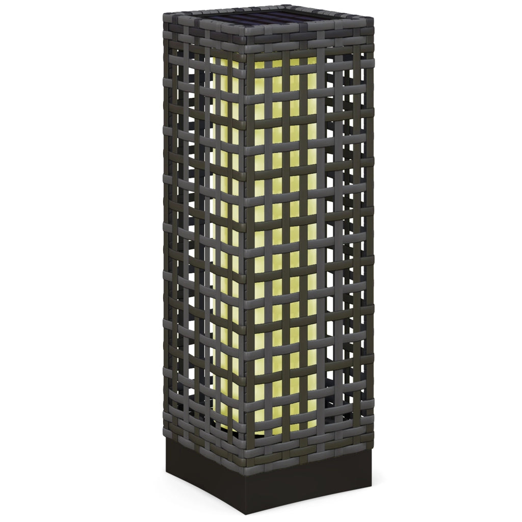 Lampada solare in rattan, impermeabile, con sensore di luce, automatica, ideale per giardino e balcone, colore grigio acciaio.