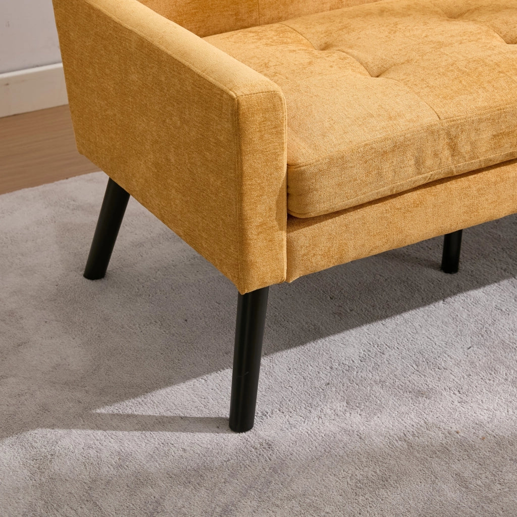 Fauteuil set da 2 con cuscini ad alta densità e tufting, gambe in legno massello giallo per soggiorno e home office