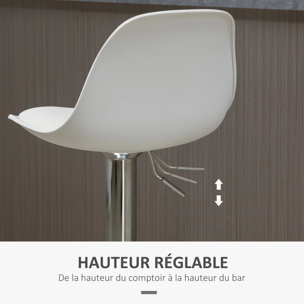 Sgabello da Bar Regolabile con Schienale e Poggiapiedi ¨C zephmum ¨C Bianco 41x42x82-104cm