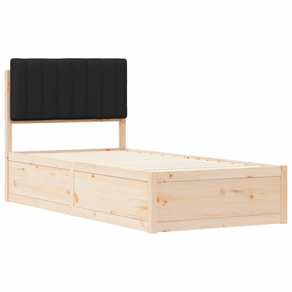 Letto con Testiera Rivestita Nero 90 x 190 cm Pino massello