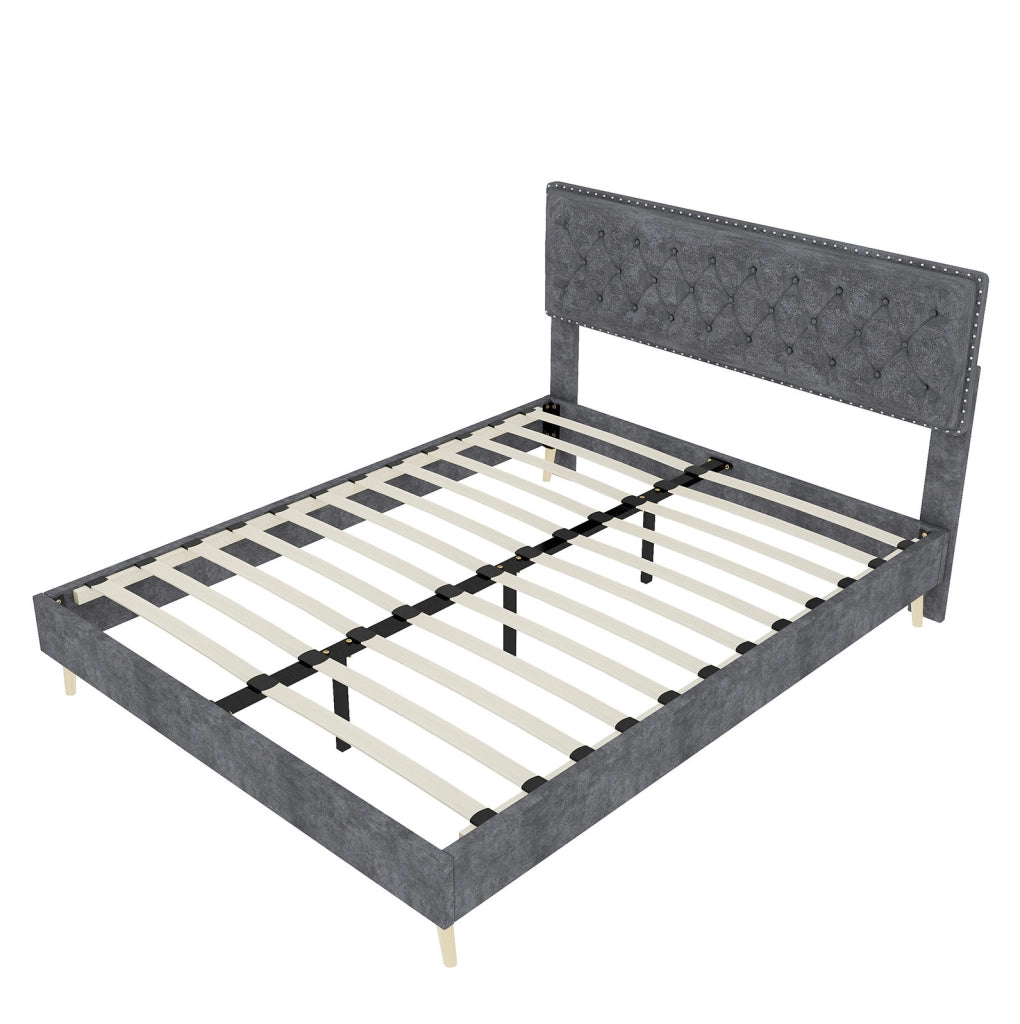Letto imbottito 160x200 cm in velluto grigio con testiera alta e materasso incluso