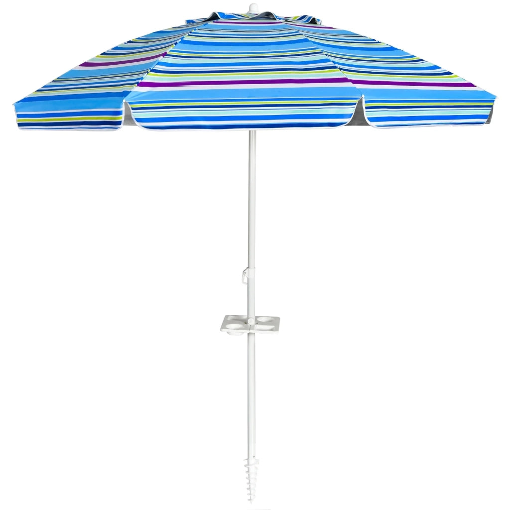 Ombrellone da spiaggia basculante da 2,2 m con portabicchieri e protezione solare design moderno poliestere blu 20_0020683