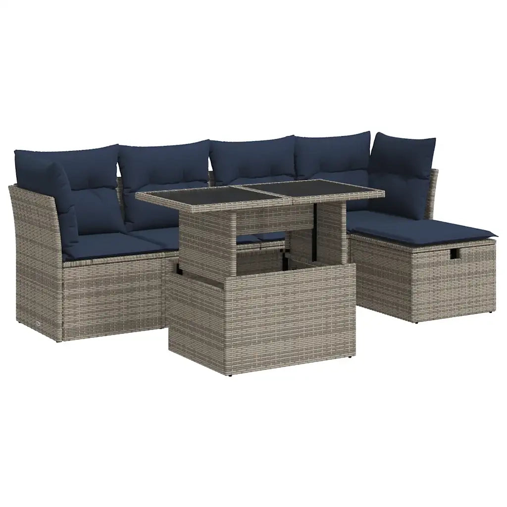 Set Divano da Giardino 6pz con Cuscini Grigio Polyrattan Acacia 3327771