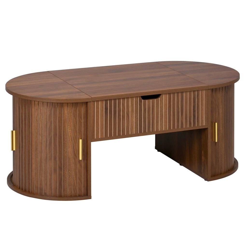 Tavolino da salotto sollevabile ovale 100x50x40;5 cm in MDF colore noce