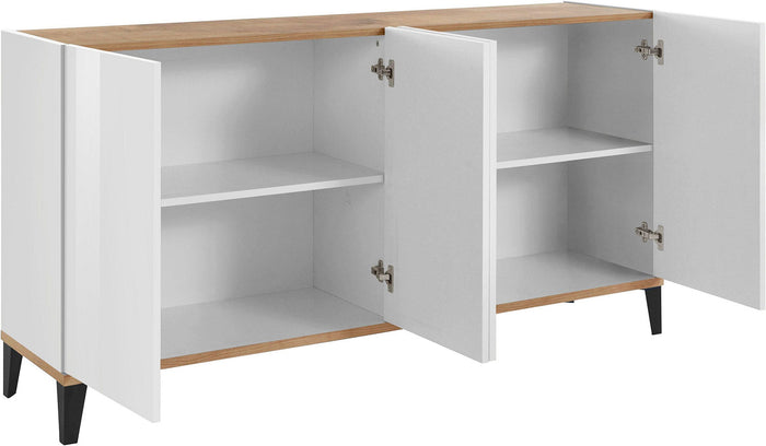 Credenza 4 Ante 160x40x82 cm Sunrise Bianco Lucido e Acero Pereira