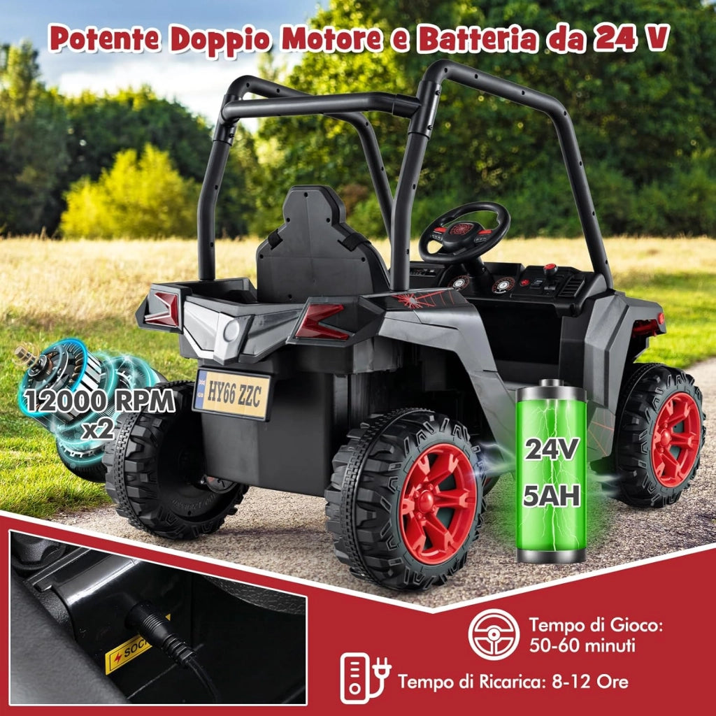 24V Macchina Elettrica per Bambini, UTV Elettrico con Telecomando Cintura di Sicurezza a 3 Punti, 3 Velocità 2,5-4,5 km/h, Partenza Lenta, Veicolo per Bambini di 3-8 Anni (Nero+rosso)