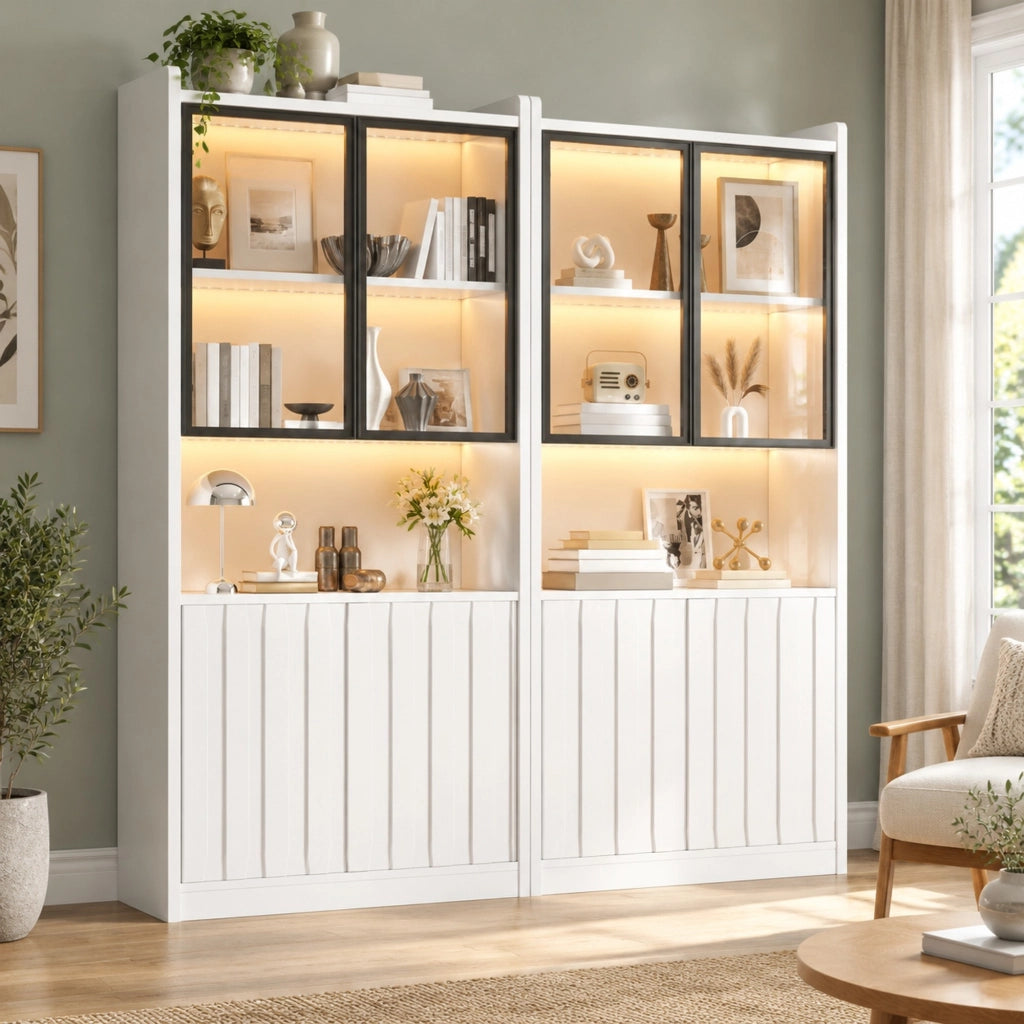 VETRINA LED Bluetooth 160x35x200 cm Bianca Set da 2 pezzi