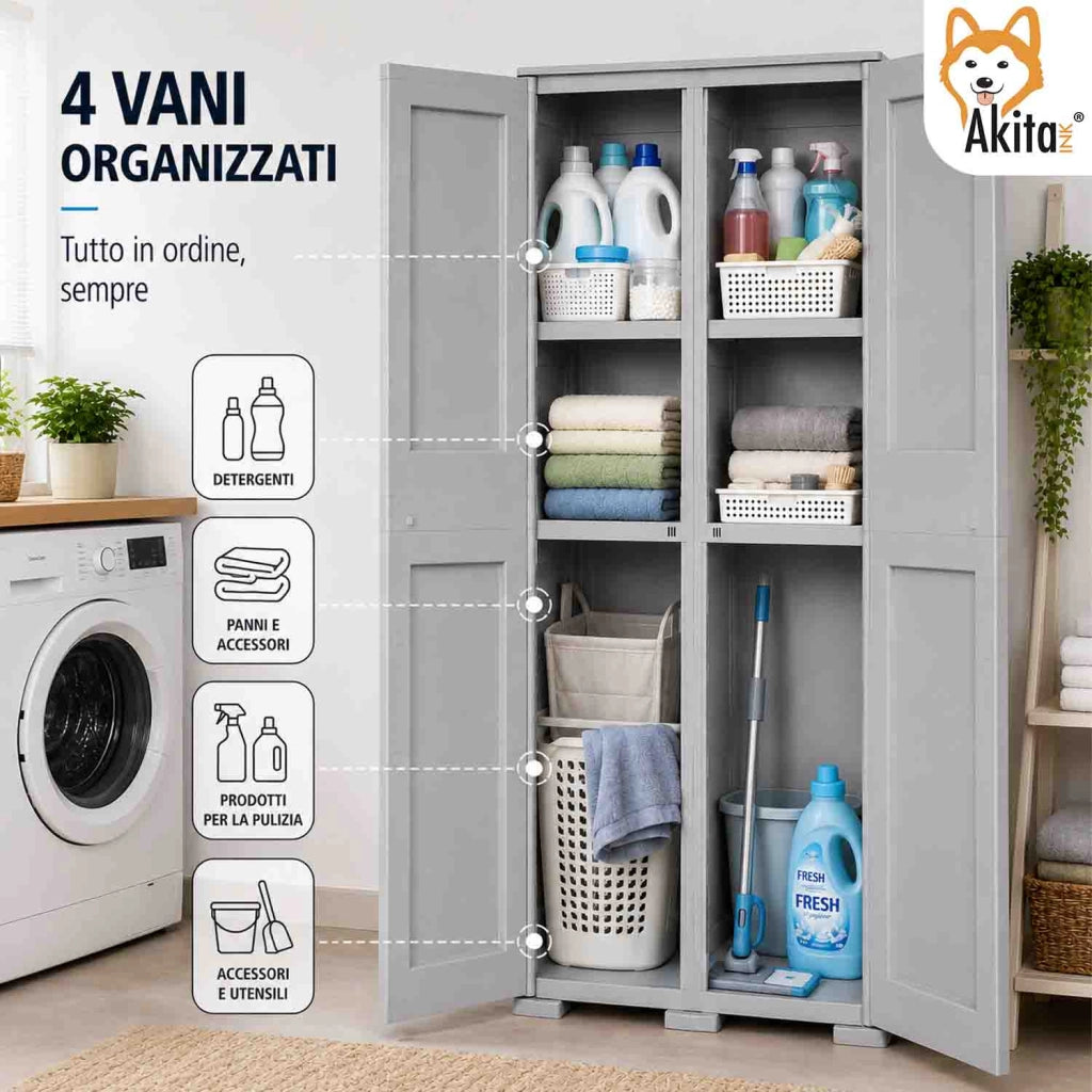 Akitaink Armadio Omnimodus Simplex con 2 Ripiani Grigio