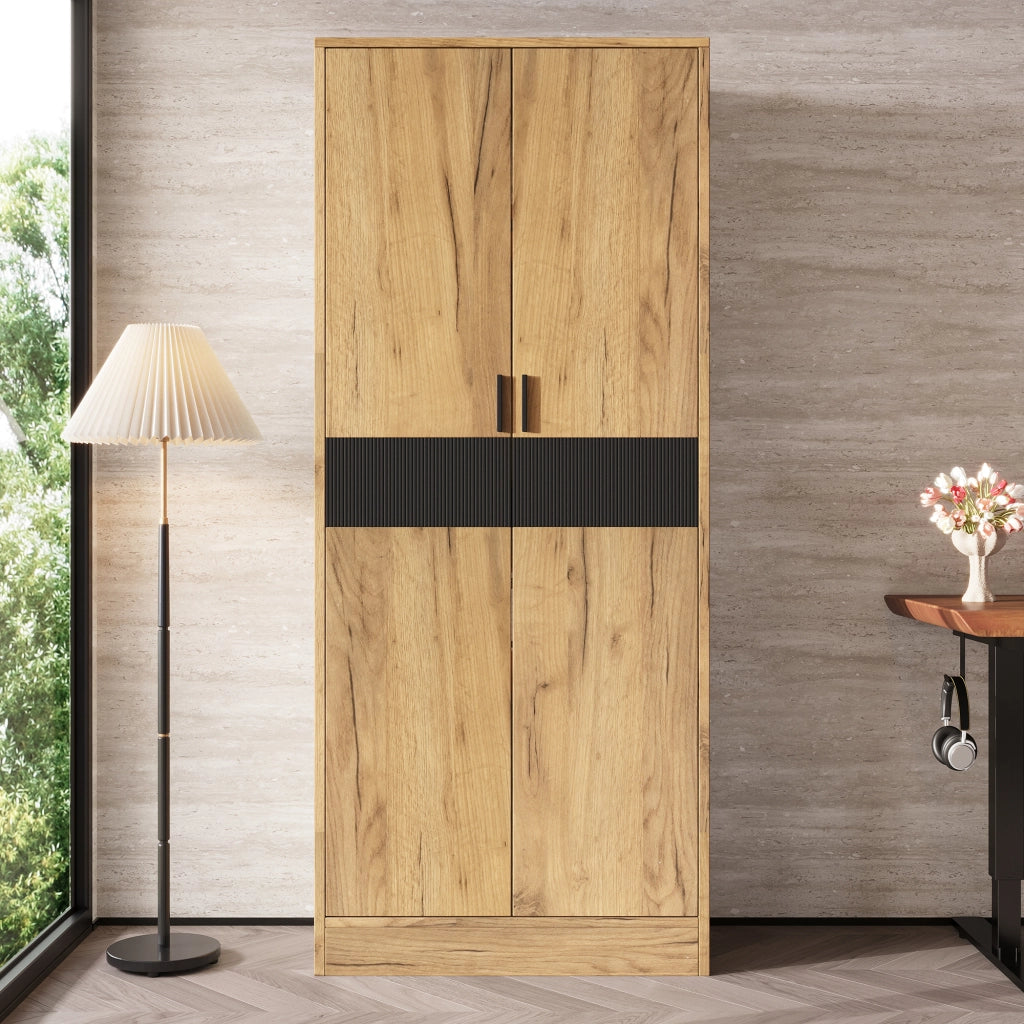 Armadio alto da ufficio in pannello truciolare effetto rovere; 2 ripiani regolabili e ante a chiusura ammortizzata; 60 x 35 x 160 cm