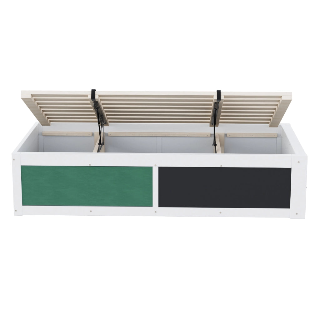 Letto per bambini 90x200 cm con contenitore idraulico; lavagna e pannello in feltro bianco