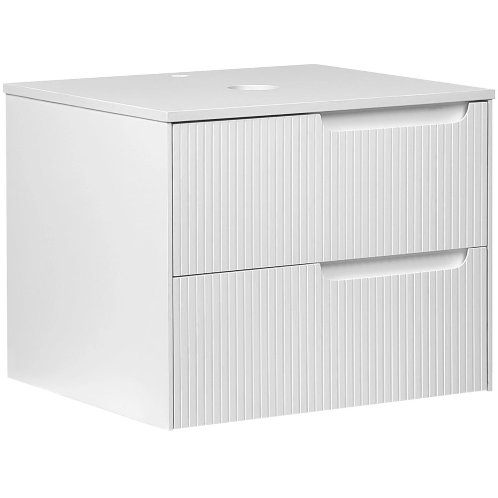 Mobiletto da bagno a parete con frontale scanalato 2 cassetti bianco 60 x 52 cm stile elegante moderno