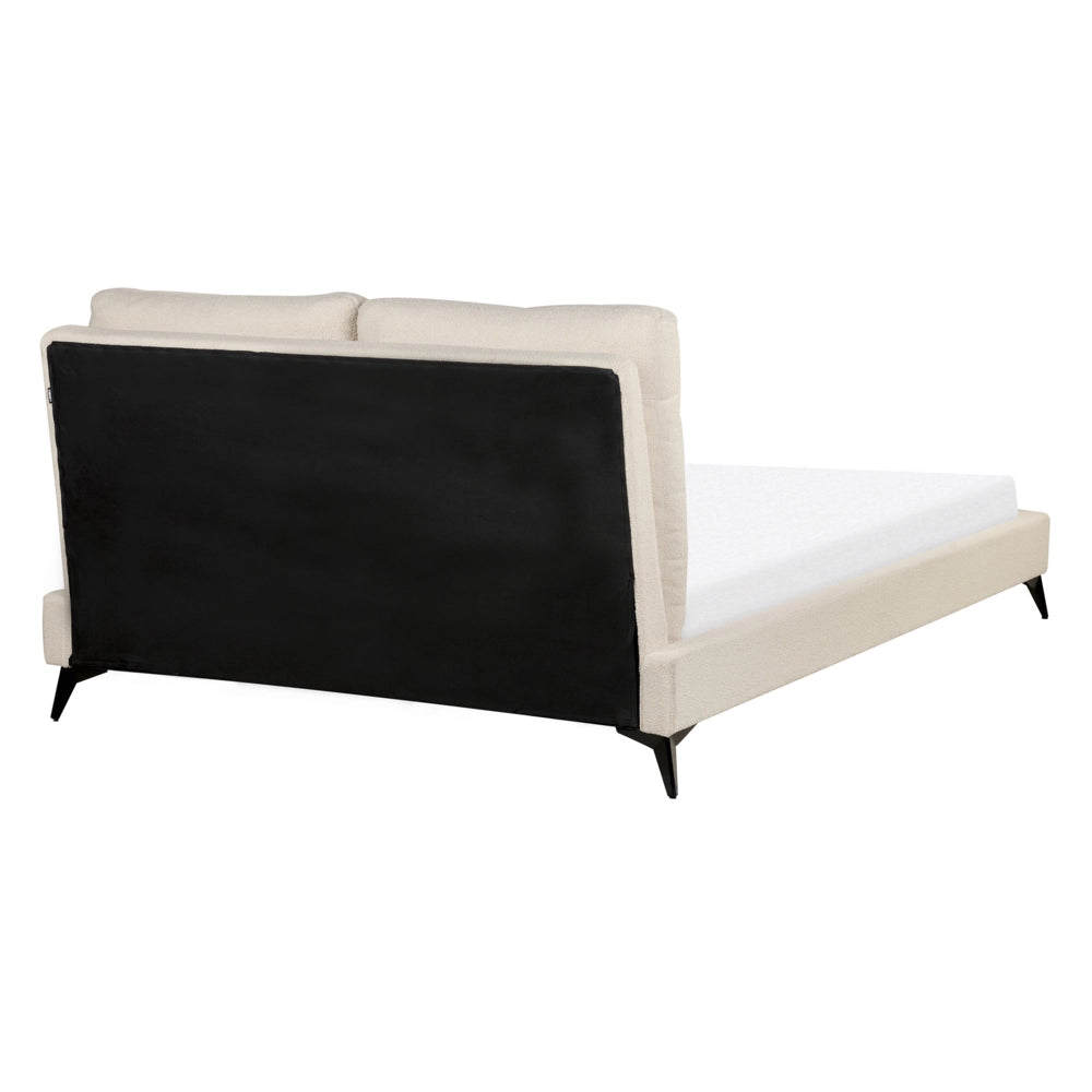 Letto imbottito moderno in bouclè beige 140 x 200 cm con rete a doghe