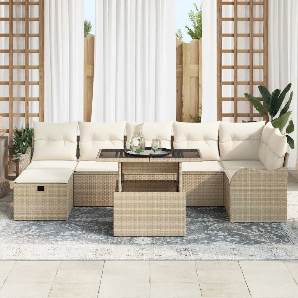 Set Divano da Giardino con cuscino 8 pcs Beige Poly Rattan 3359728