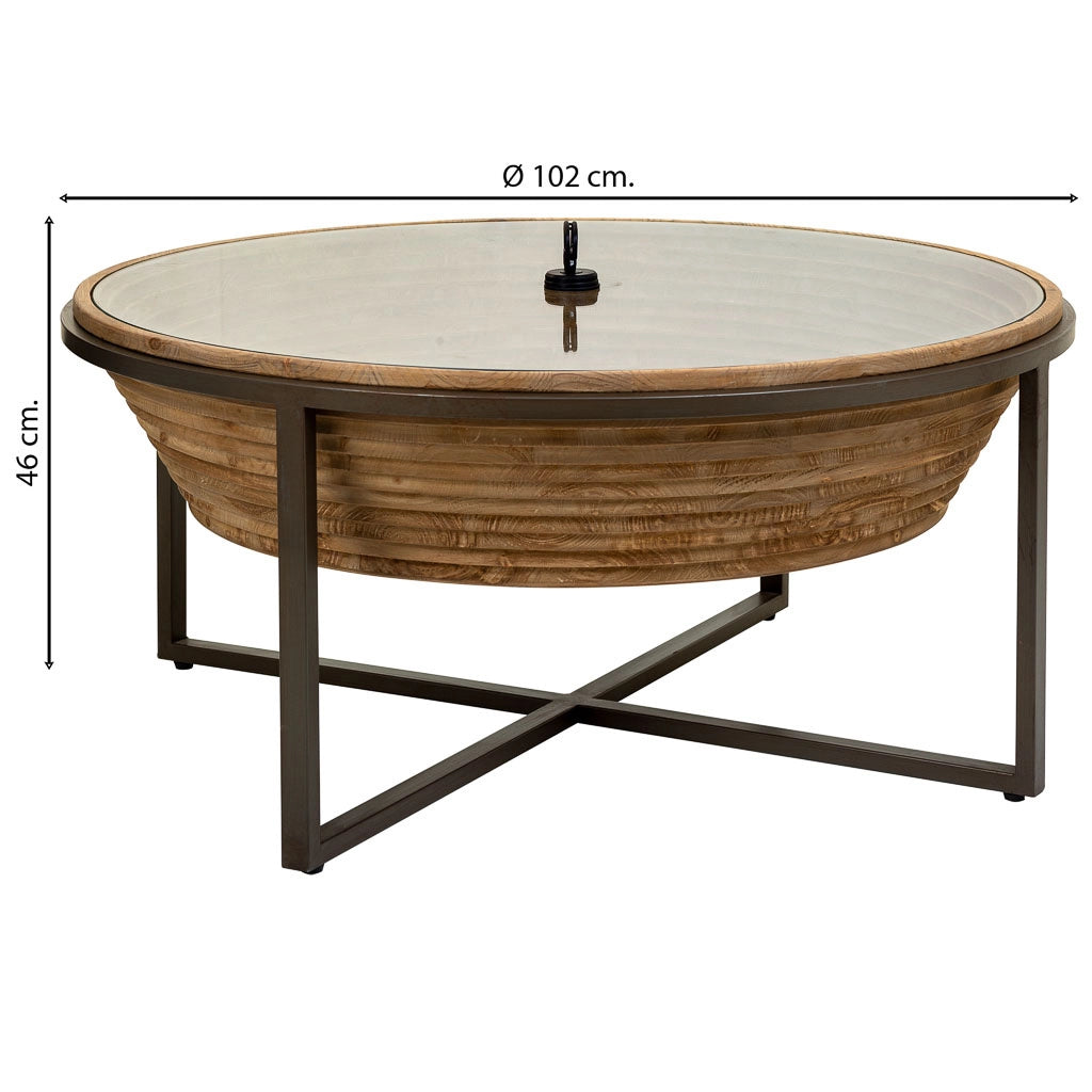 Tavolino in legno, metallo e vetro brown D102x46
