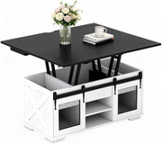 Tavolino da Caffè Sollevabile, Tavolini Salotto Moderno con 3 Vani Nascosti, 2 Ante Scorrevoli, Piano Sollevabile, Carico 75 KG, Tavolo per Salotto, Ufficio, 105 X 108 X 66,5 CM (Nero)