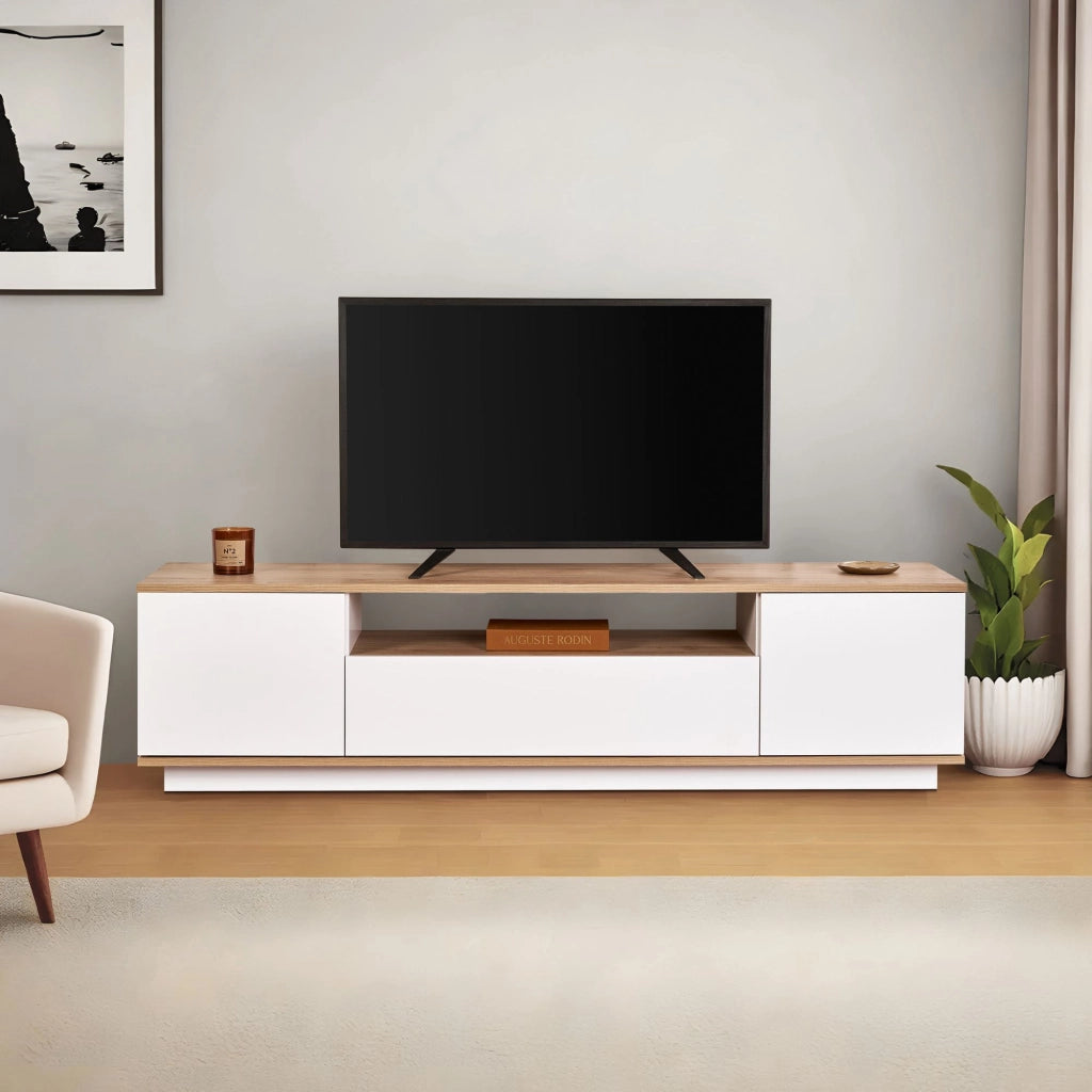 Porta TV in legno "Veramont" - 180 x 44 x 44 cm - Marrone chiaro