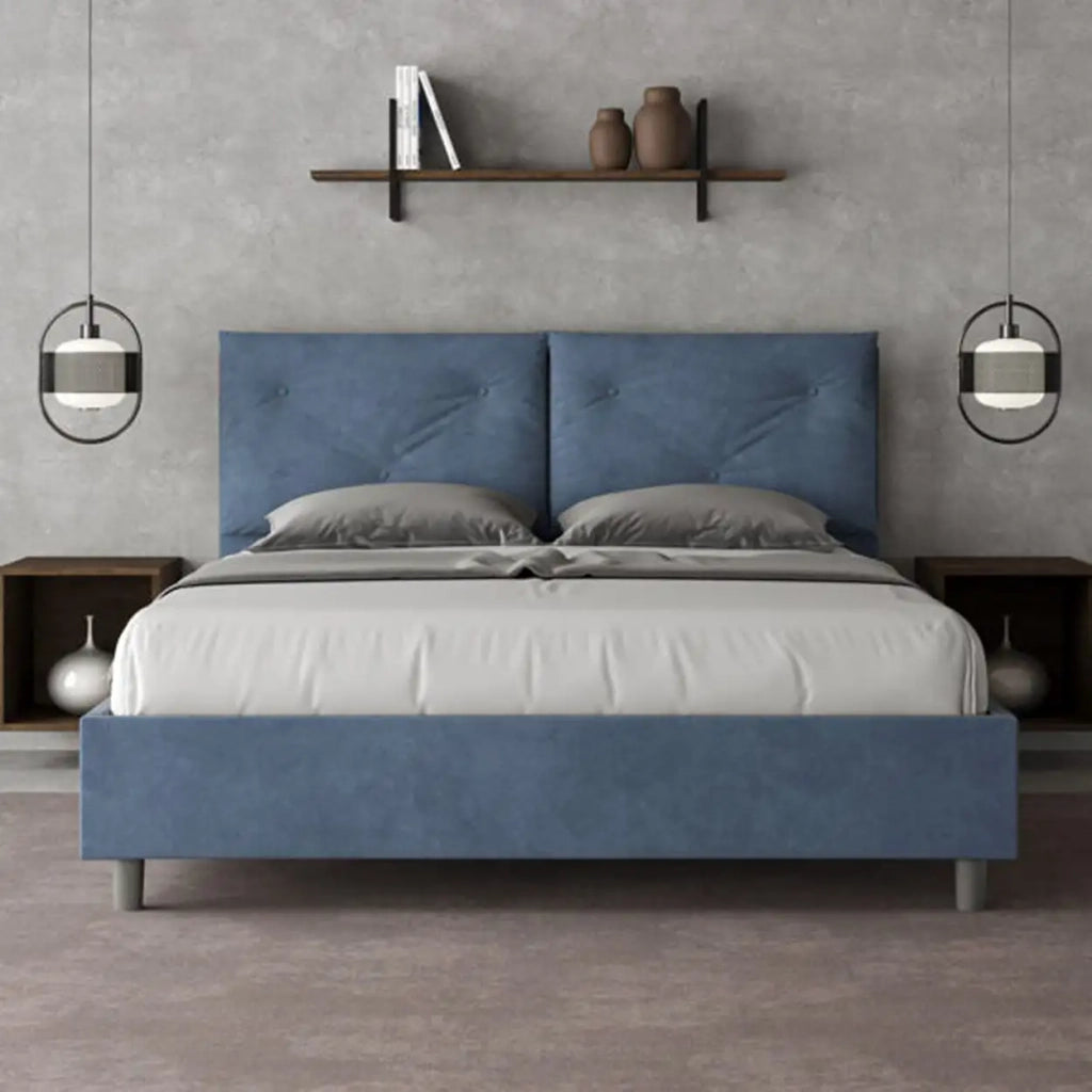 Letto matrimoniale contenitore imbottito 160x200 microfibra blu Appia