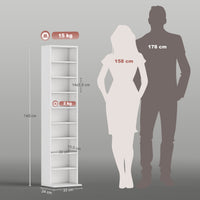 Libreria Scaffale Porta CD 33x24x140 cm con 6 Ripiani Regolabili Capacità di 260 CD/120 DVD Bianco