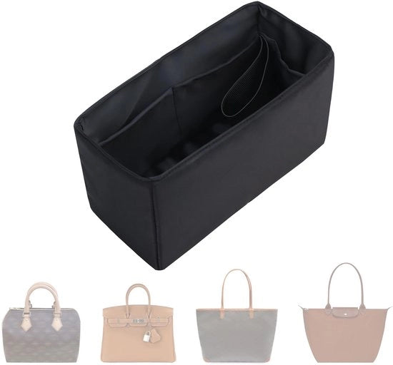 Organizzatore di tasche per borsa. Disegno multi-borsa, pieghevole, realizzato a mano con nylon e seta, soffice e liscio, adatto per molti tassi (mini-nero).