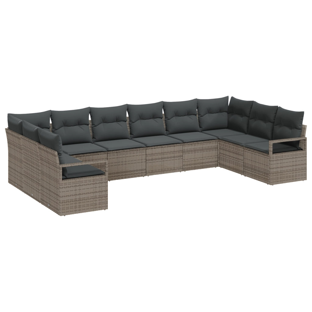 Set di divani da giardino  da 10 pezzi con cuscini grigi in rattan sintetico