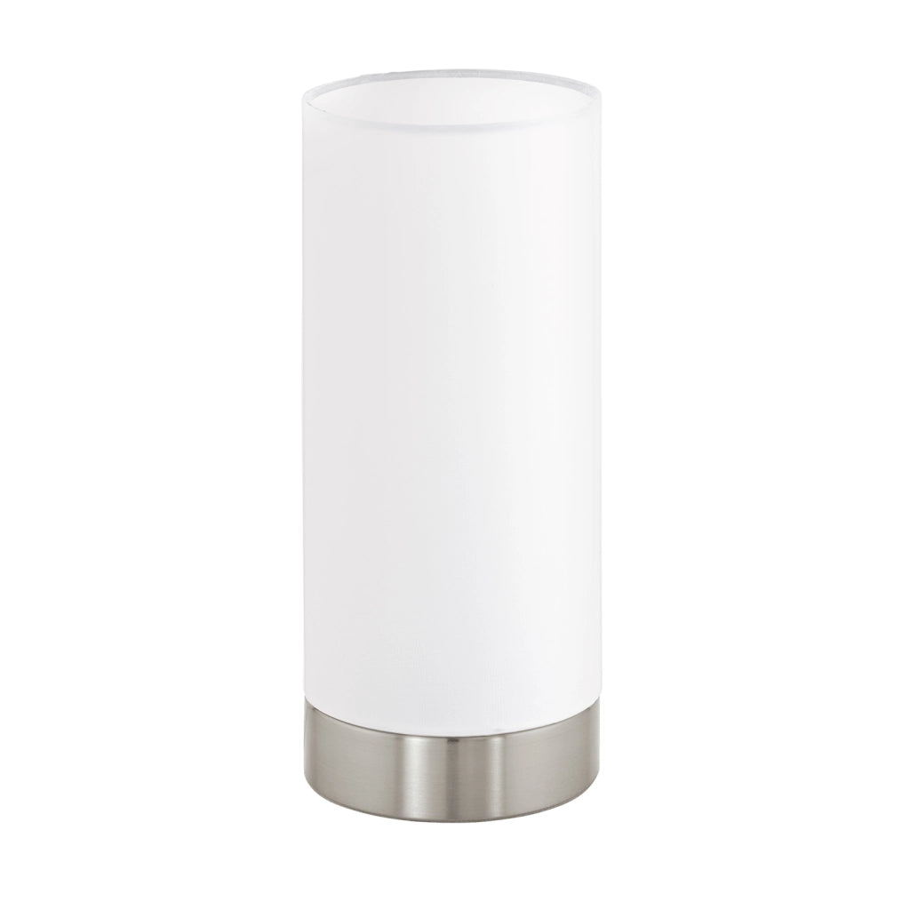 Lampada Da Tavolo Moderna Pasteri Acciaio Nichel Satinato Bianco 1 Luce E27 Ip20