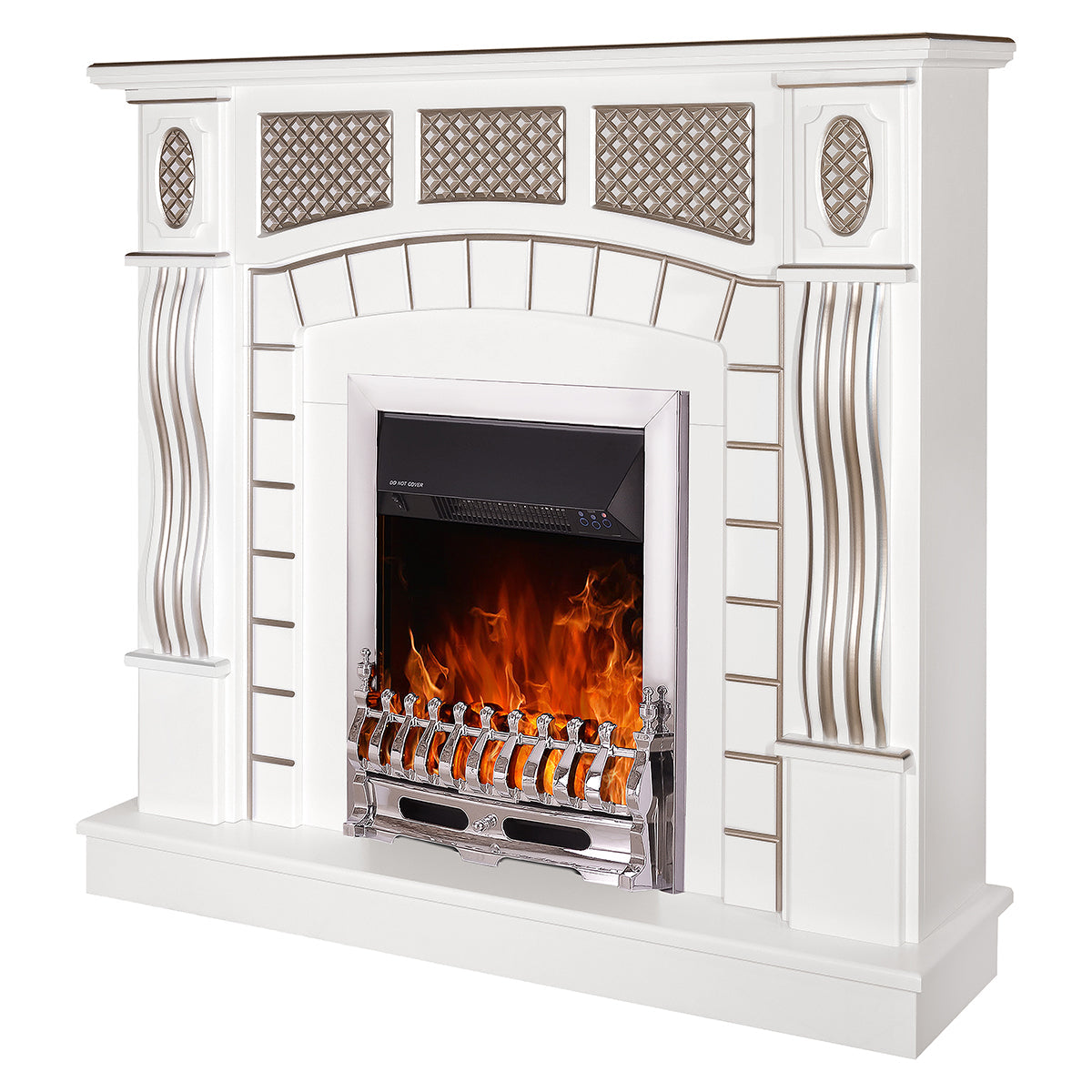 Camino Elettrico da Pavimento 112x115x30 cm Effetto Fiamma 2000W Amsterdam & Galileo Silver Noce