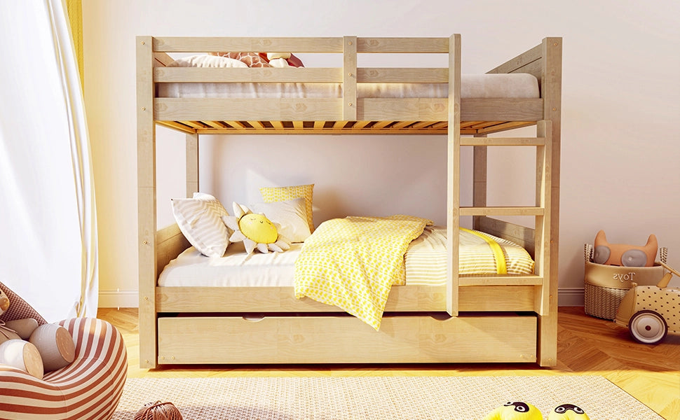 DESMIU Letto a castello 3 posti 90 × 200 cm con letto estraibile, senza materasso, in legno, colore legno