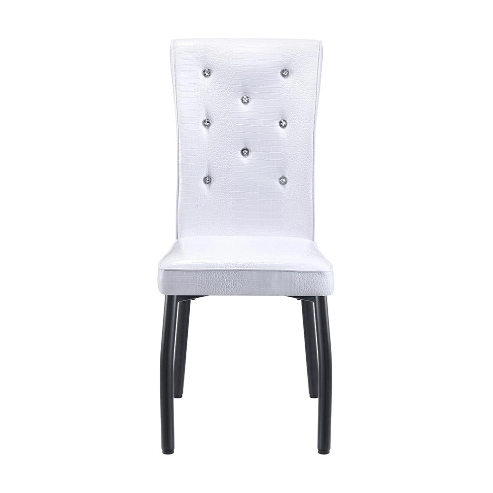 Set di 2 sedie retr¨° in pelle di coccodrillo morbida - Xylo - Bianco e nero con fibbia di cristallo