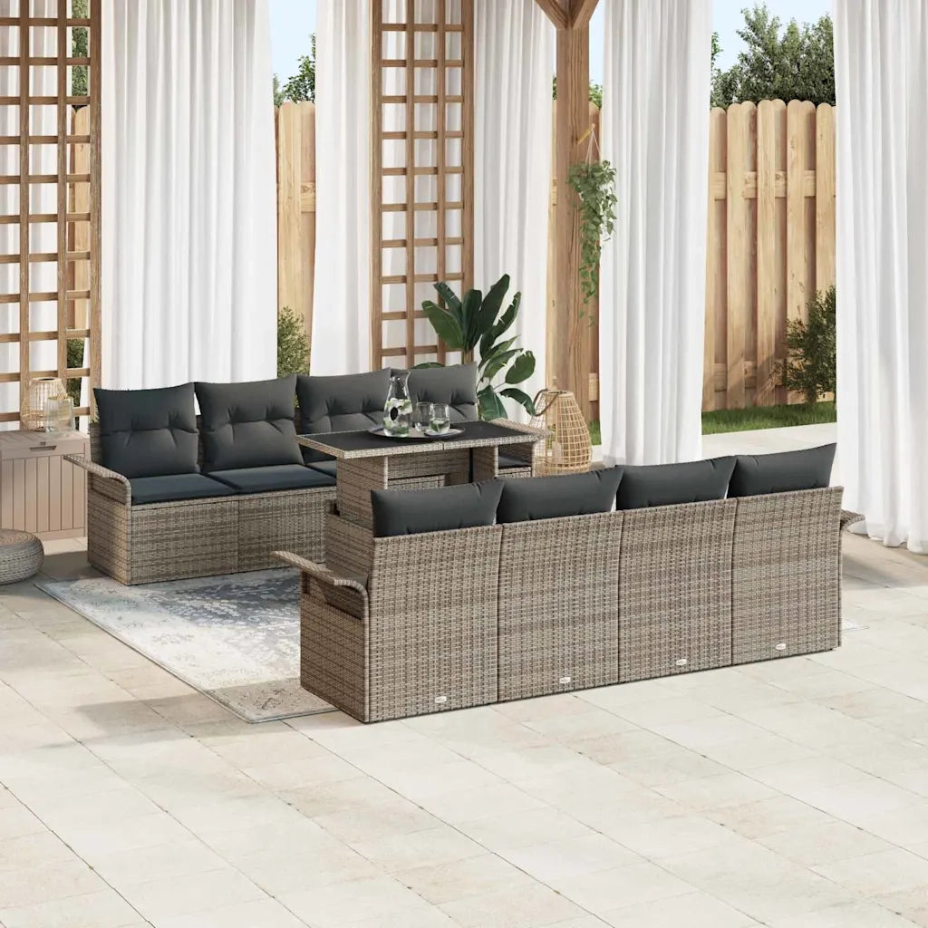 Set Divano da Giardino con cuscino 9 pcs Grigio polyrattan 3348245