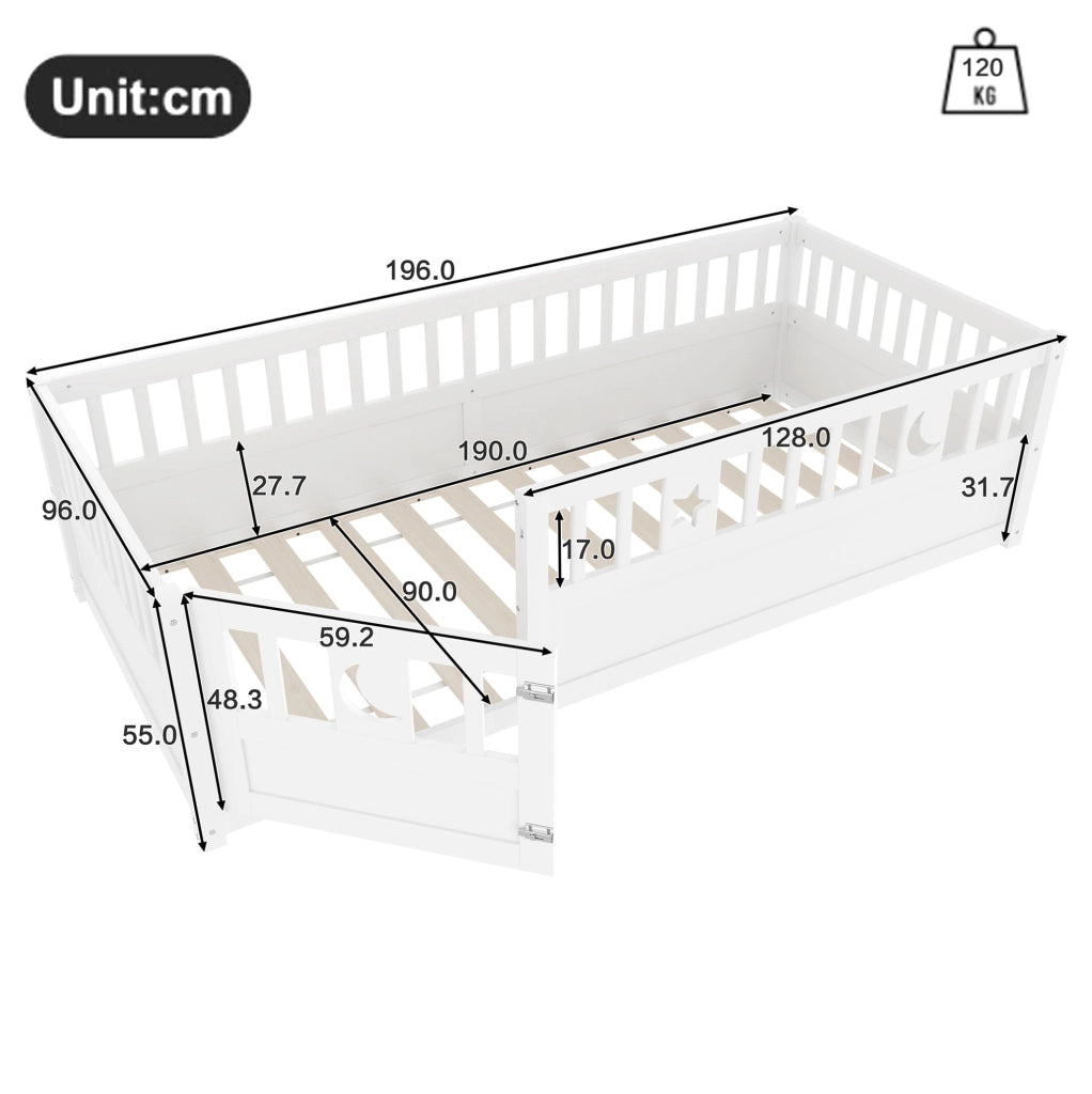 Letto per bambini 90x190 cm con barriera di sicurezza e decori stella e luna