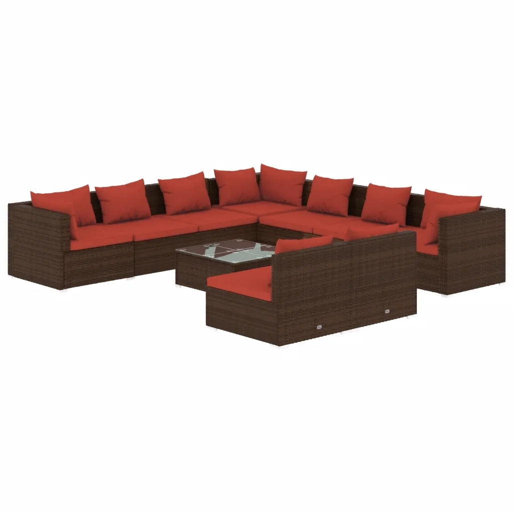 Set Divani da Giardino 10 pz con Cuscini in Polyrattan Marrone cod mxl 39060