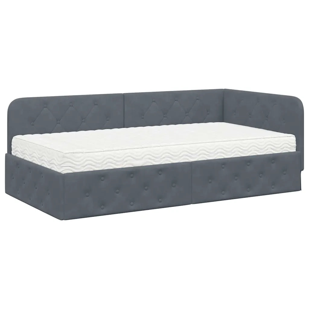 Cornice del letto ad angolo Grigio scuro 90 x 190 cm Velluto 3394073
