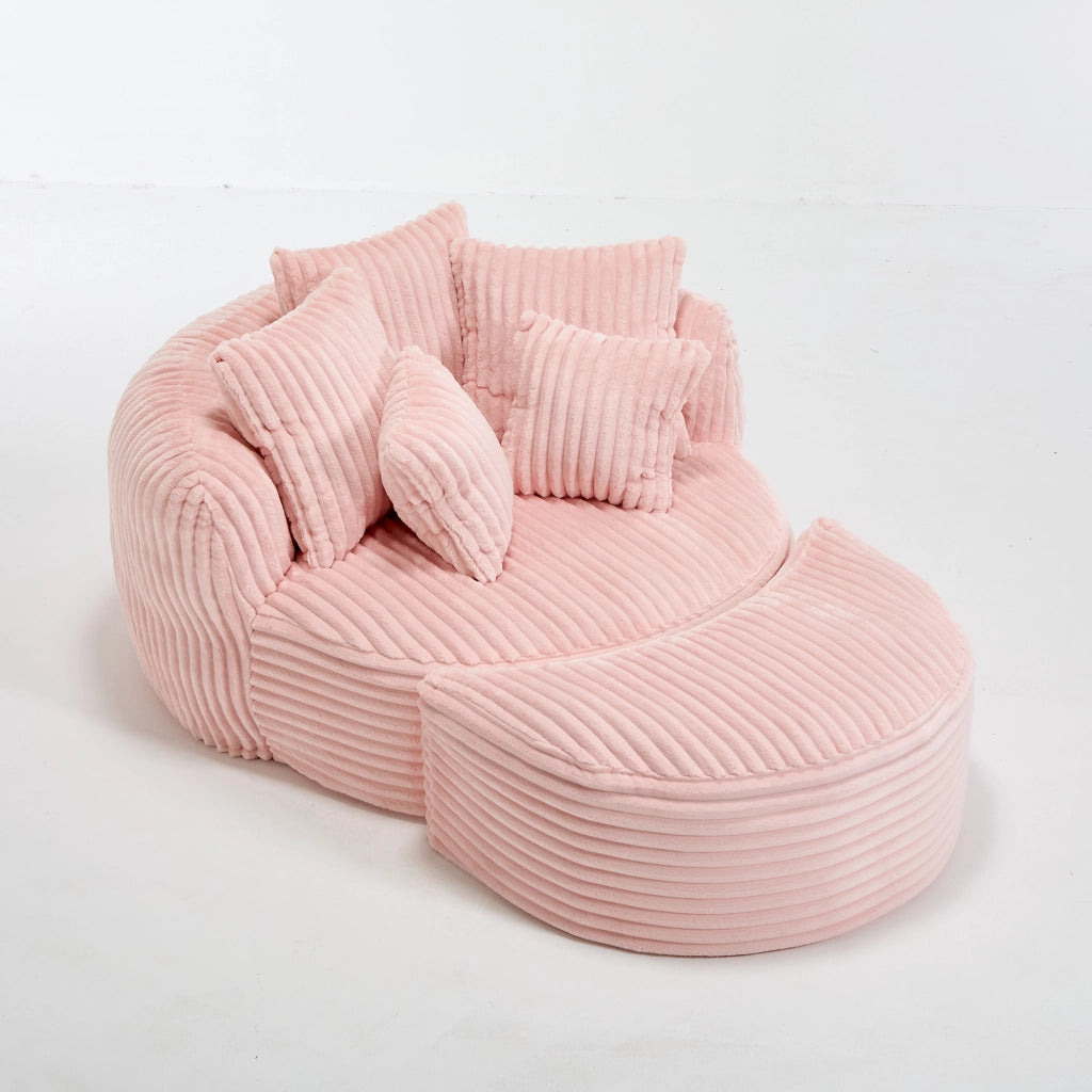 Poltrona relax rotonda con poggiapiedi e 5 cuscini in ciniglia rosa 168 × 123 × 63 cm