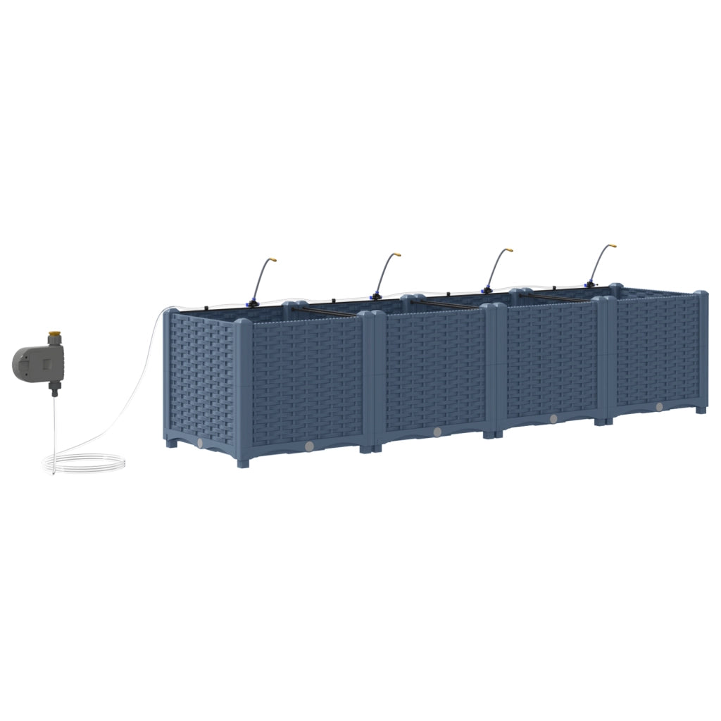Fioriere da giardino  con sistema di irrigazione 4 pezzi Grigio