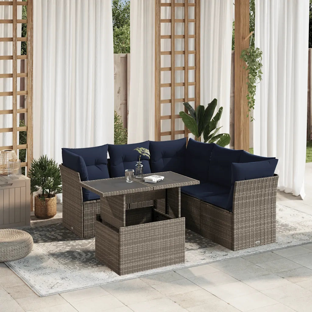 Set Divani da Giardino 6 pz con Cuscini Grigio in Polyrattan 3266581