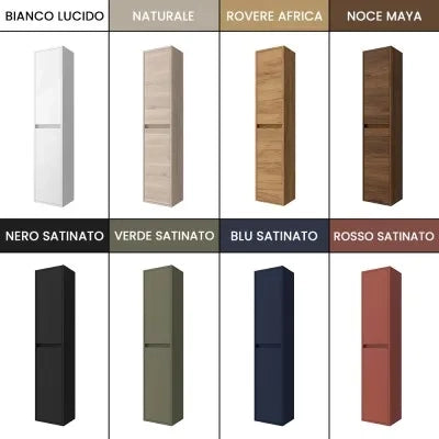 Colonna bagno sospesa 140 cm blu satinato ripiani regolabili Gaya