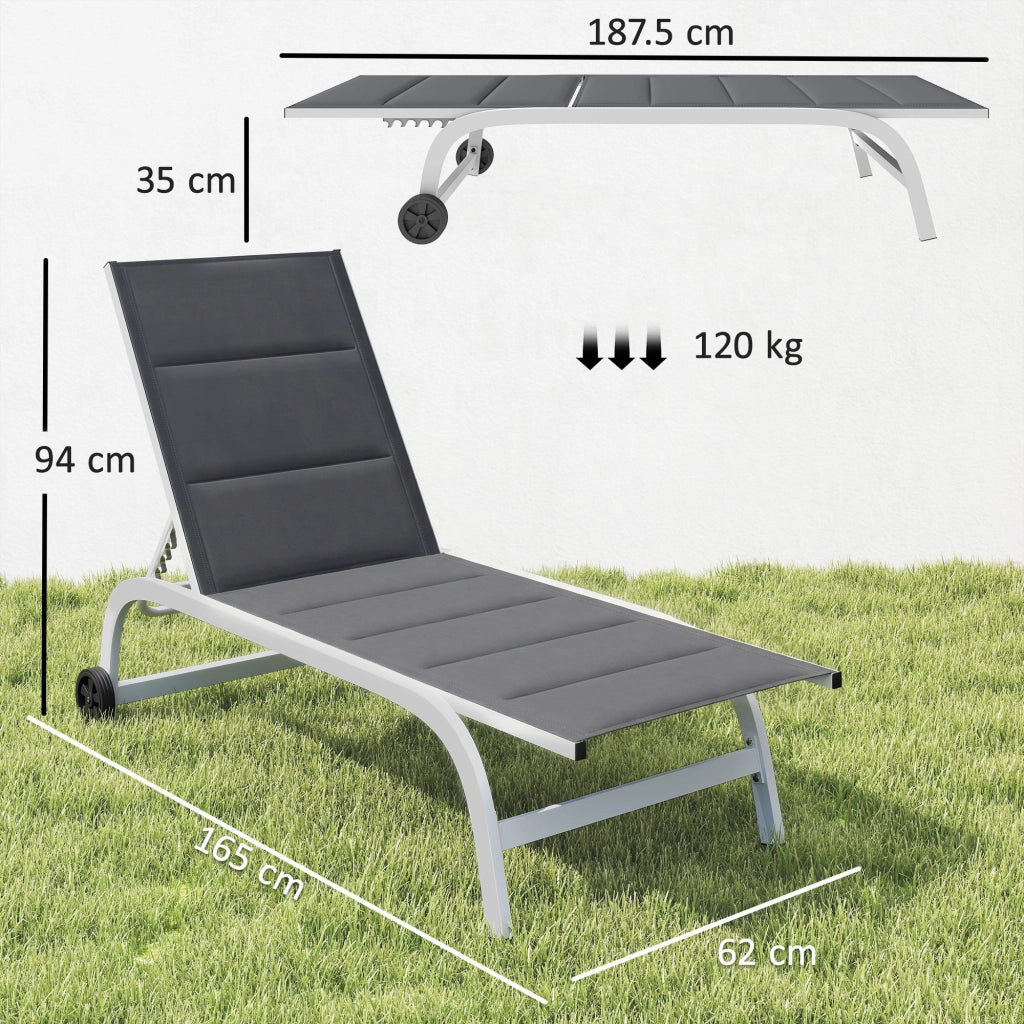 Lettino Prendisole da Giardino 62x165x94 cm con Ruote in Texteline con Telaio in Alluminio Grigio Scuro e Bianco