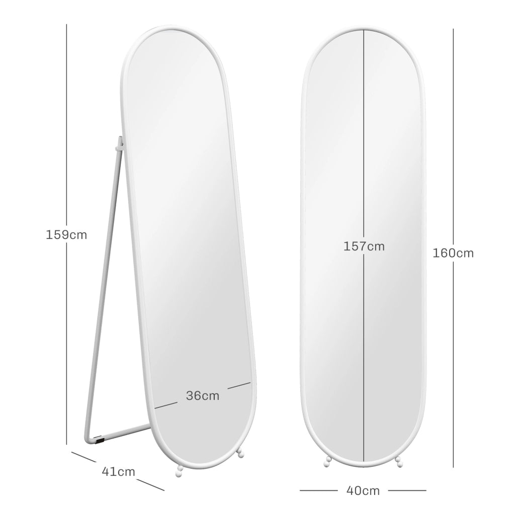 Specchio da Parete Ovale con Cornice in Metallo ¨C zephmum ¨C Bianco 40x4x160 cm