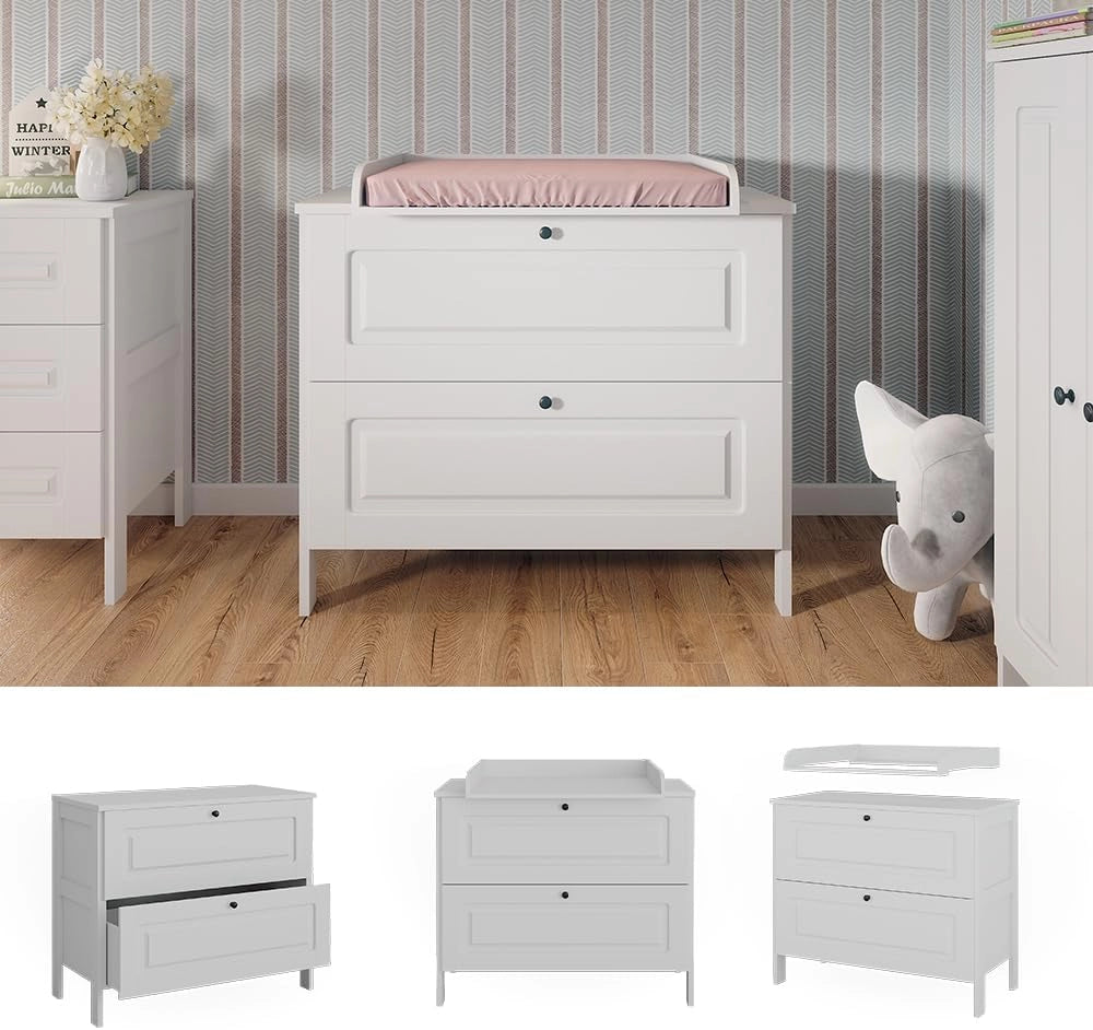 Fasciatoio Ajaton, Bianco, 108 x 98 cm con 2 cassetti, adatto per fasciatoi standard fino a 85 cm